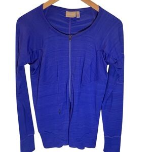 Athleta Zip Front Strip Long Sleeve Athletic Shirt Royal Blue